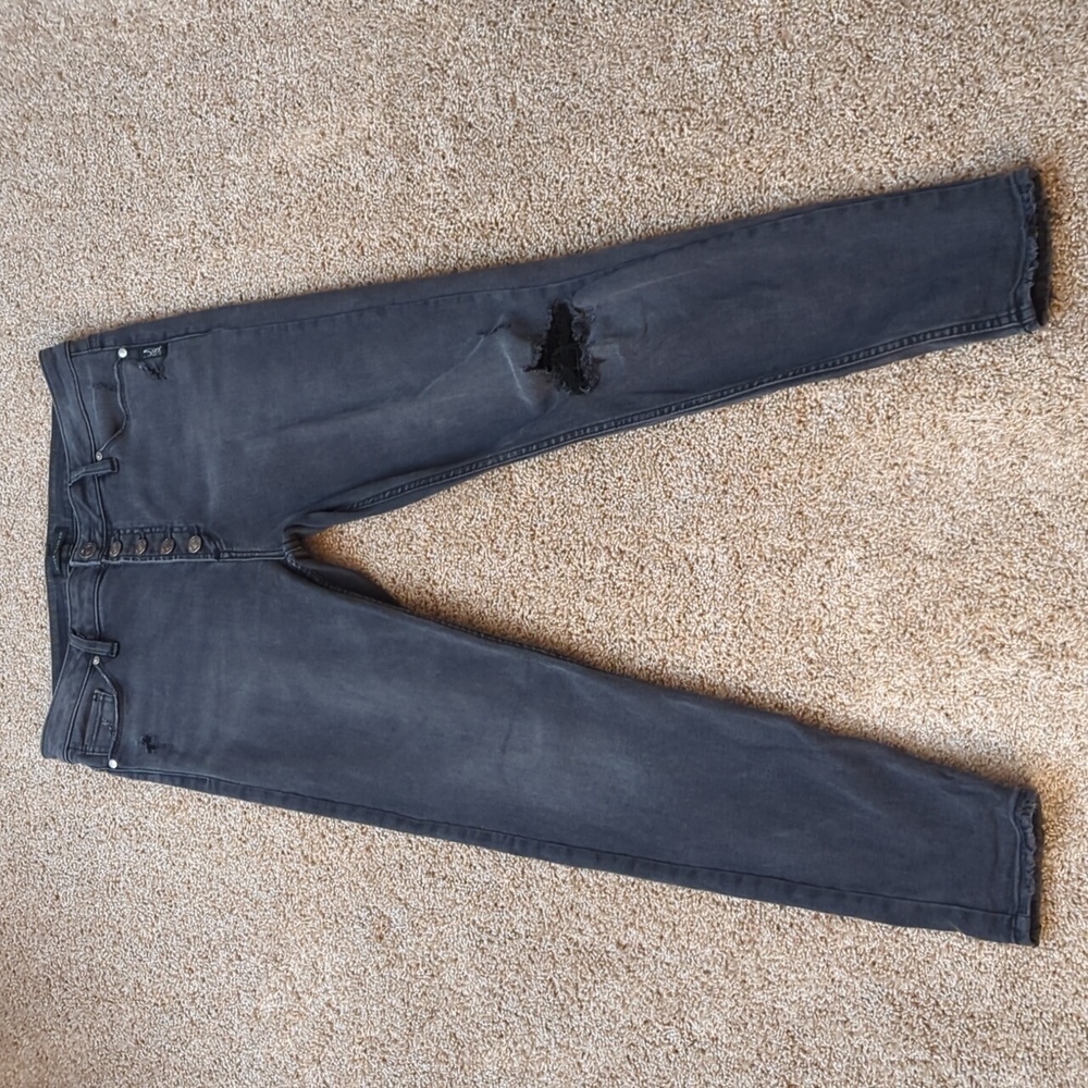 Silver Jeans Co. Robson Button Fly Distressed Faded Black Skinny Jeans